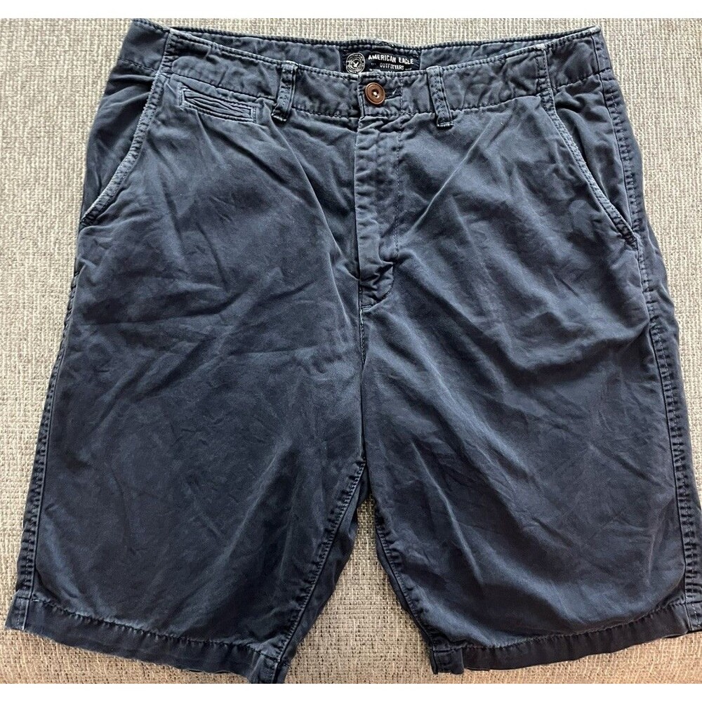 American Eagle Outfitters Men's Distressed Blue Y2K Longboard Shorts Pockets 34